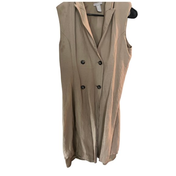 H&M Linen Blend Double Button Knee-length Sleeveless Blazer Vest Medium Beige - Picture 1 of 8